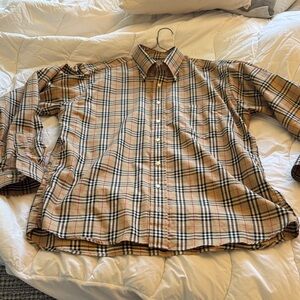 Burberry Beige and Black Plaid Button Down Shirt